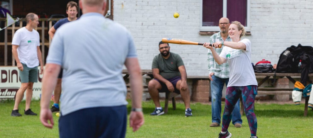 Katie Ovenden playing rounders during the Goonvean Group annual company games